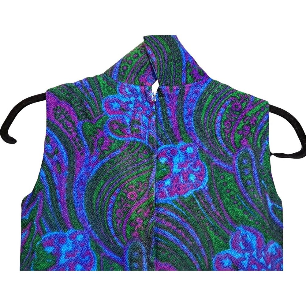 Vintage Mod Paisley Dress Wool GoGo Psychedelic Purple XS/S 60s - Picture 6 of 14